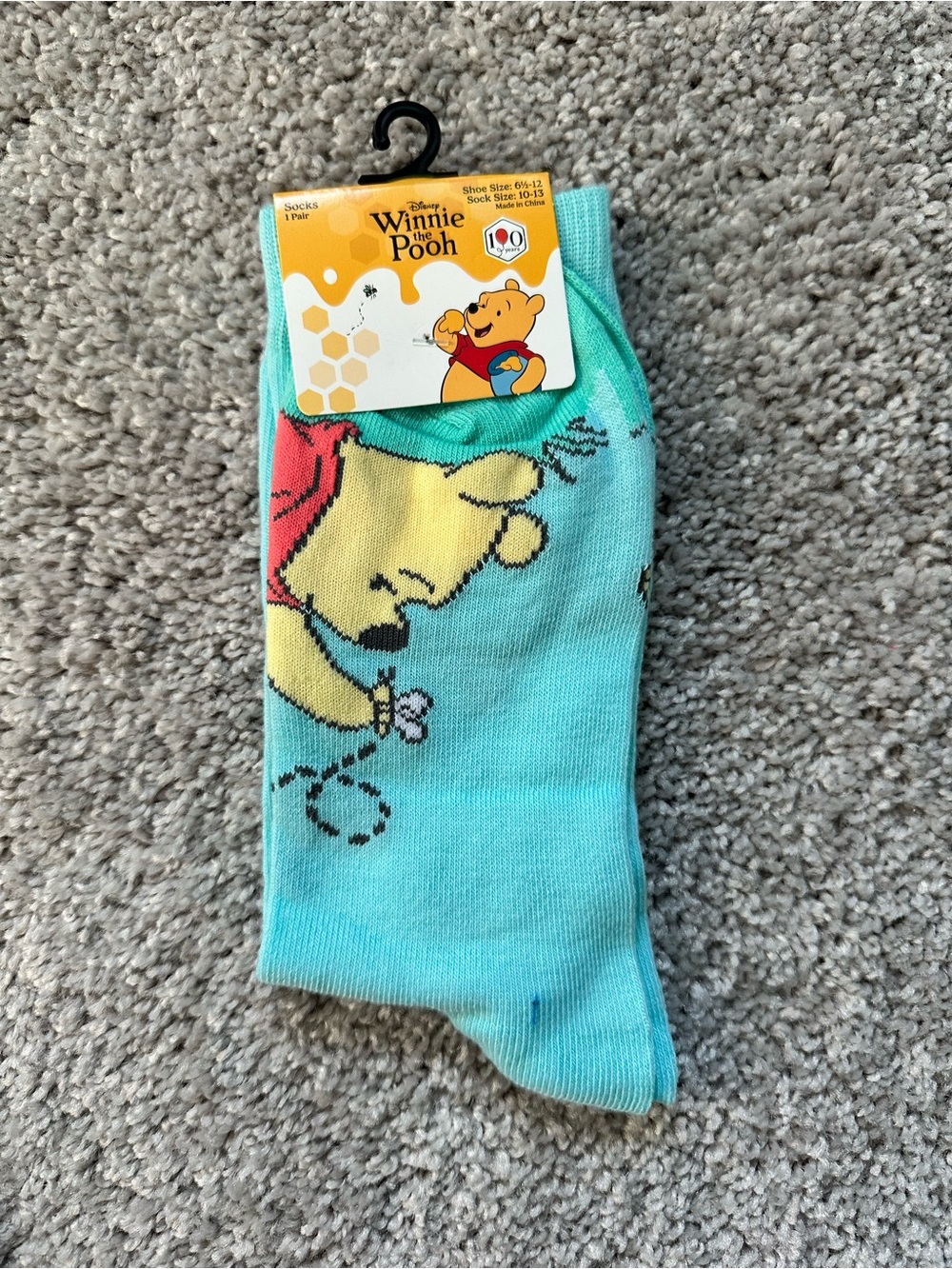 Disney Winnie the Pooh Aqua & Yellow Crew Socks